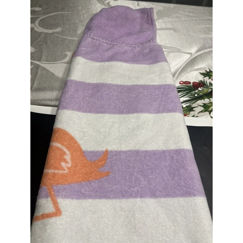 Pottery Barn Flamingo Purple White Stripe Kid Hooded Beach Bath Towel